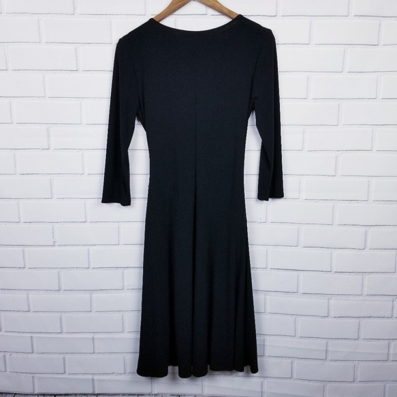 Womens‎ Long Sleeve Black Wrap Dress Size XS/S Midi V-Neck Career BMoss - Picture 3 of 9